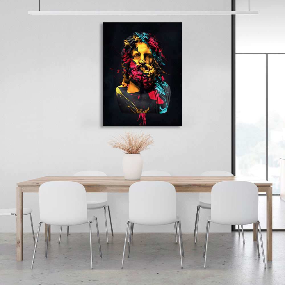 Bust sculpture with vibrant hues Canvas Wall Art Print