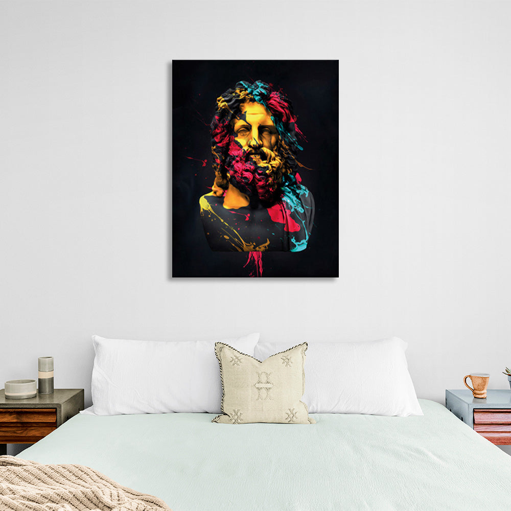 Bust sculpture with vibrant hues Canvas Wall Art Print