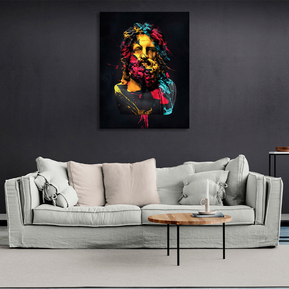 Bust sculpture with vibrant hues Canvas Wall Art Print