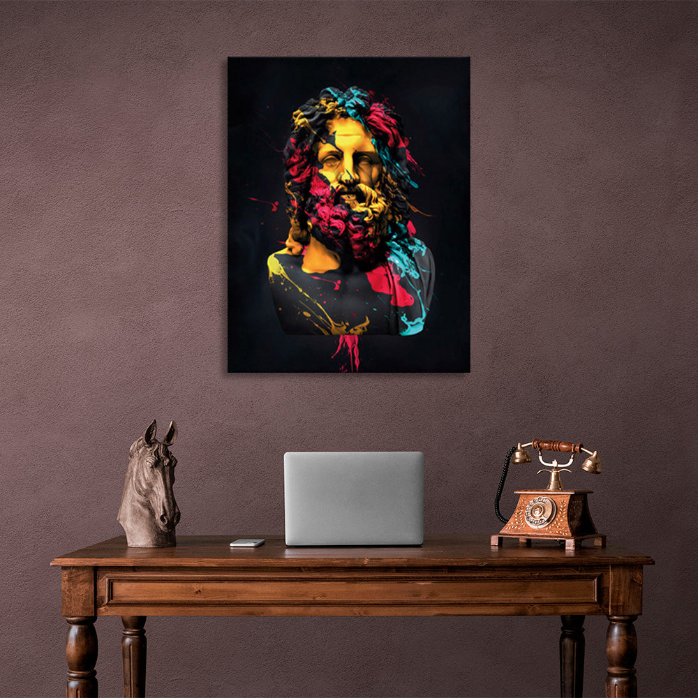 Bust sculpture with vibrant hues Canvas Wall Art Print