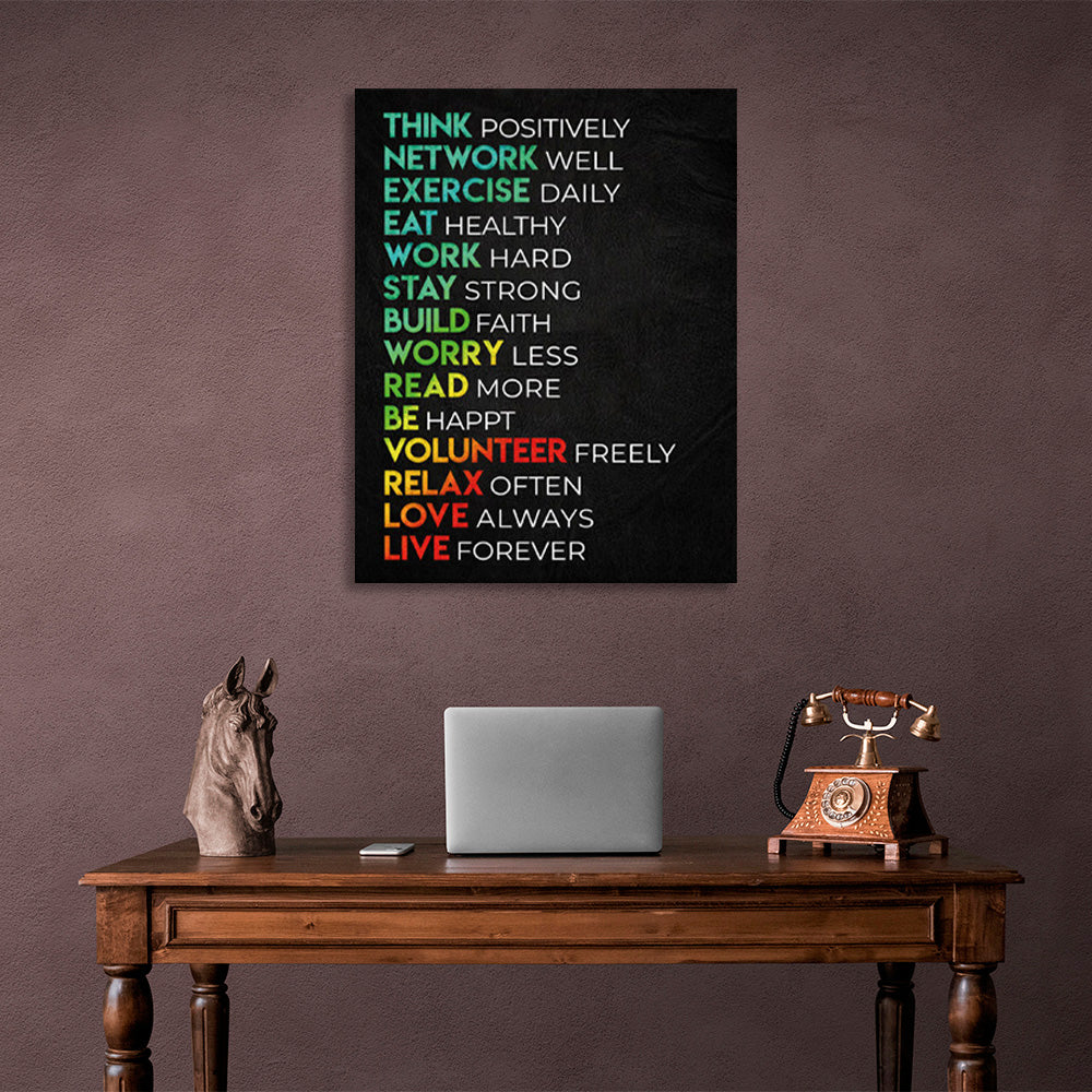 Rules for a happy life Motivational Canvas Wall Art Print