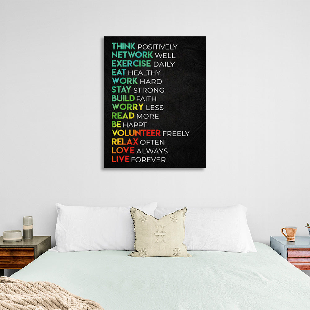 Rules for a happy life Motivational Canvas Wall Art Print