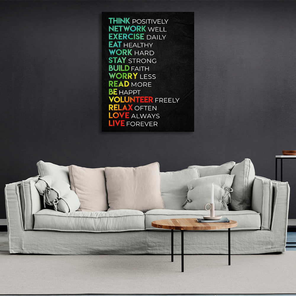 Rules for a happy life Motivational Canvas Wall Art Print