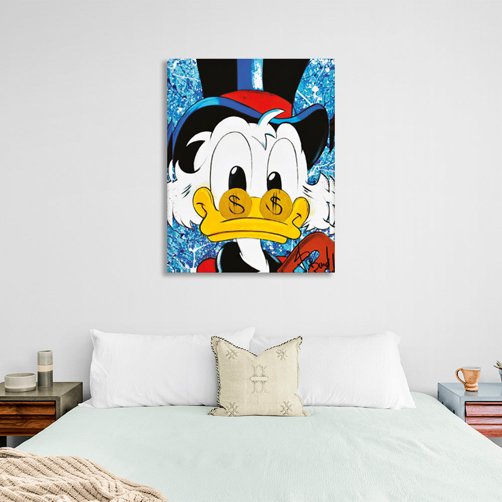 Scrooge mit Hut und Brille, inspirierender Kunstdruck auf Leinwand