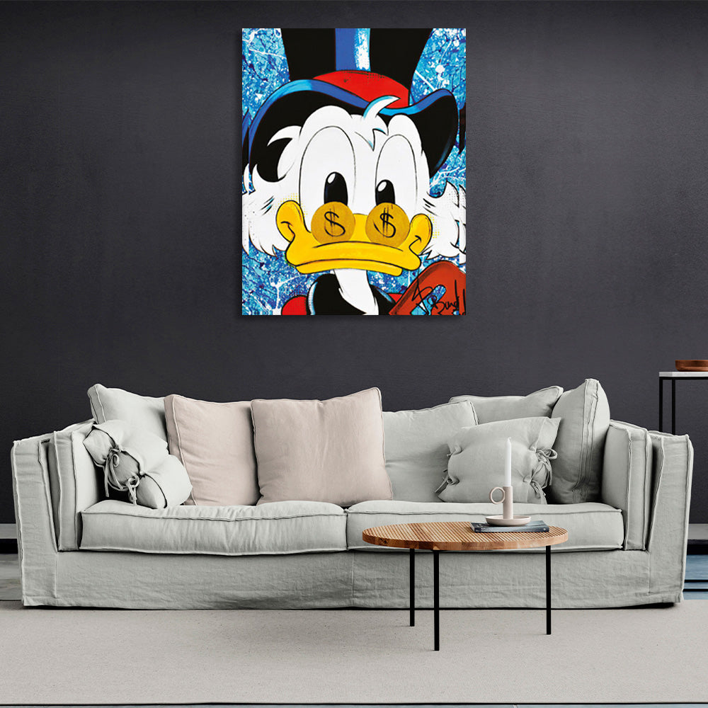 Scrooge mit Hut und Brille, inspirierender Kunstdruck auf Leinwand