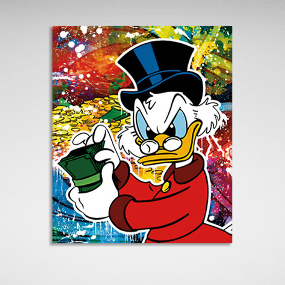 Sly Scrooge with a wad of dollars Inspirational Canvas Wall Art Print