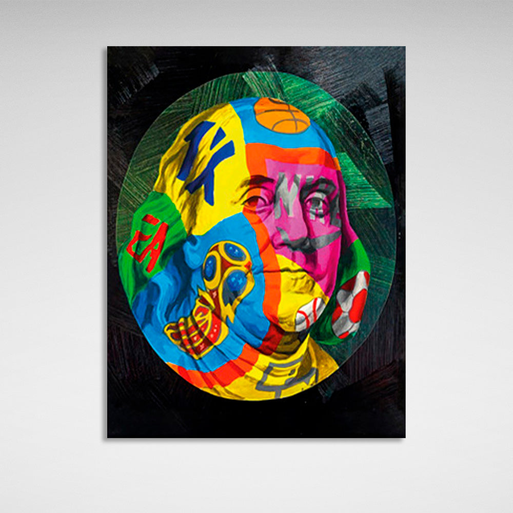 Franklin in a graffiti circle on a black background Inspirational Canvas Wall Art Print