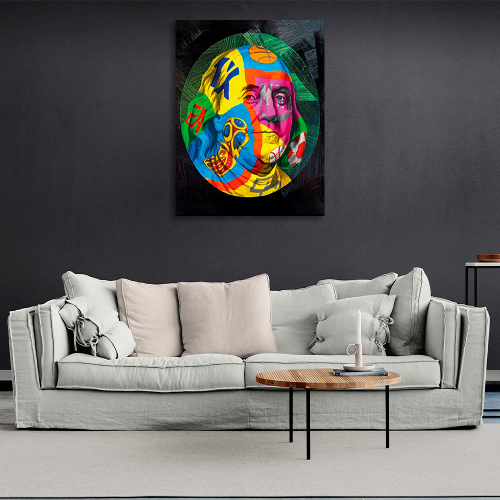 Franklin in a graffiti circle on a black background Inspirational Canvas Wall Art Print