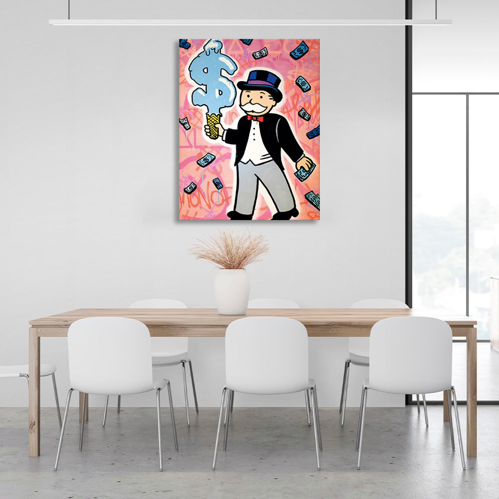 Alec Monopoly with ice cream in the shape of a dollar sign Canvas Wall Art Print