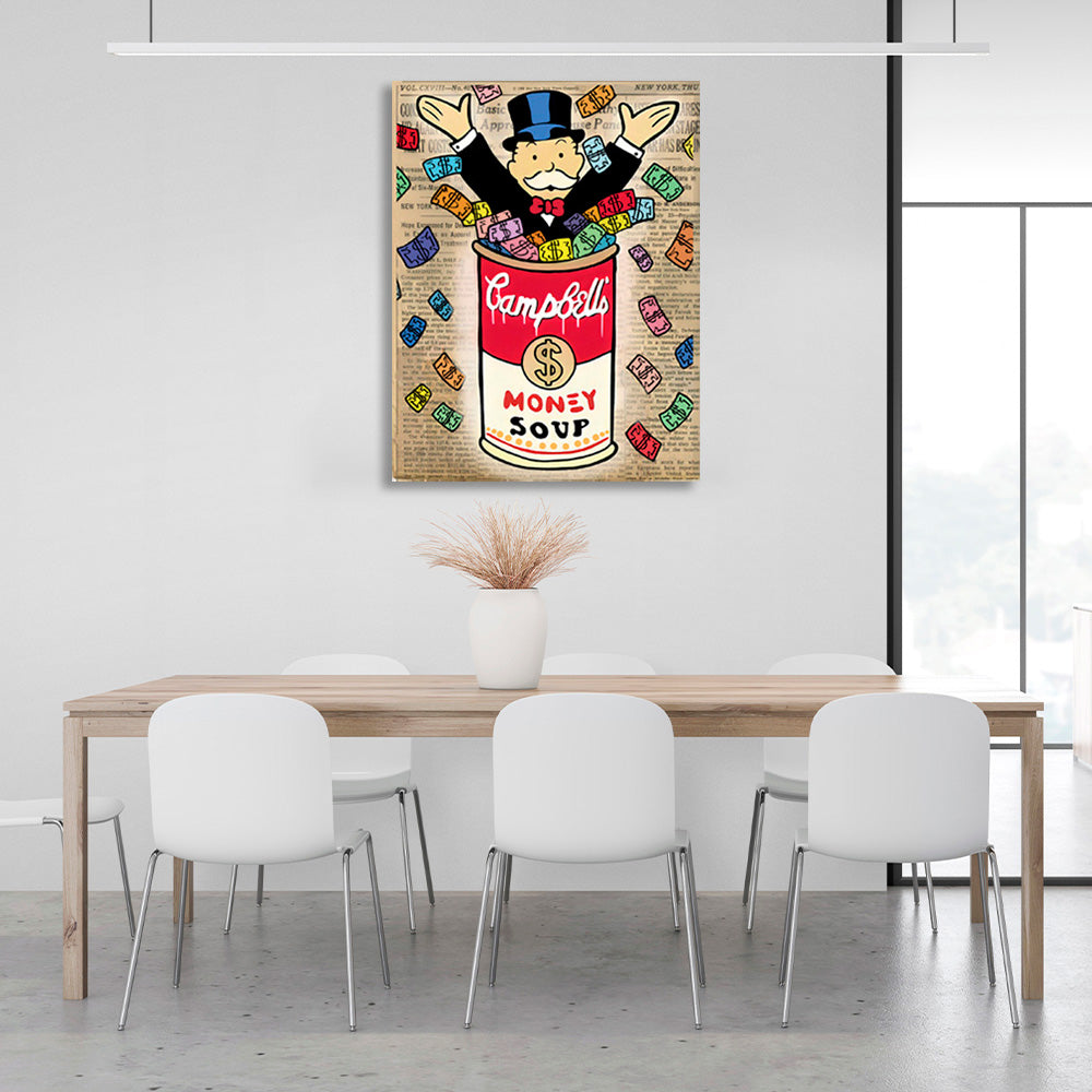 Alec Monopoly in a bank of bills Canvas Wall Art Print