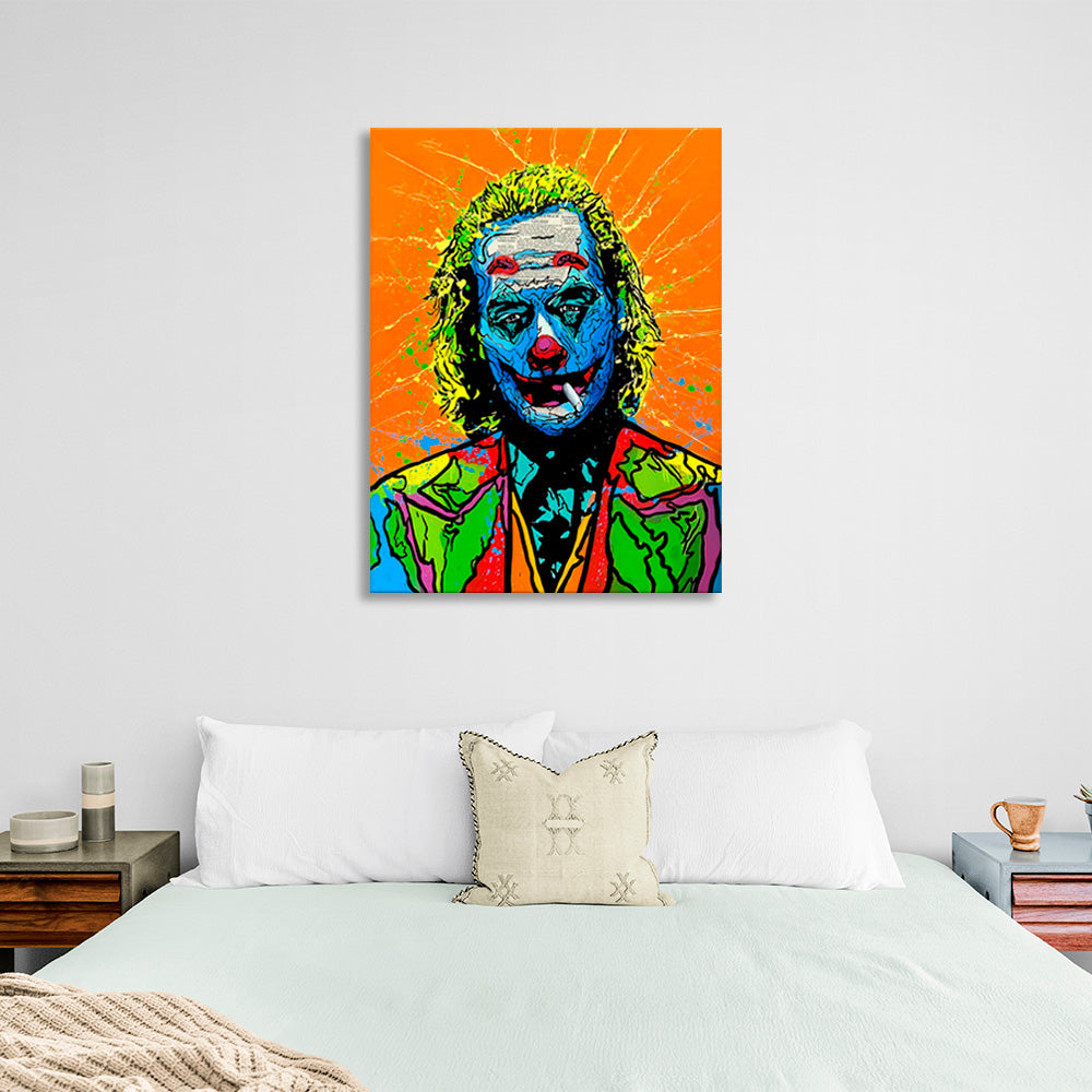 Joker on an orange background Canvas Wall Art Print