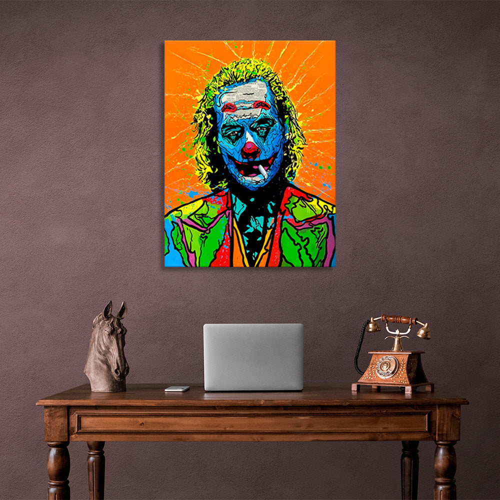 Kunstdruck auf Leinwand „Joker“ auf orangefarbenem Hintergrund