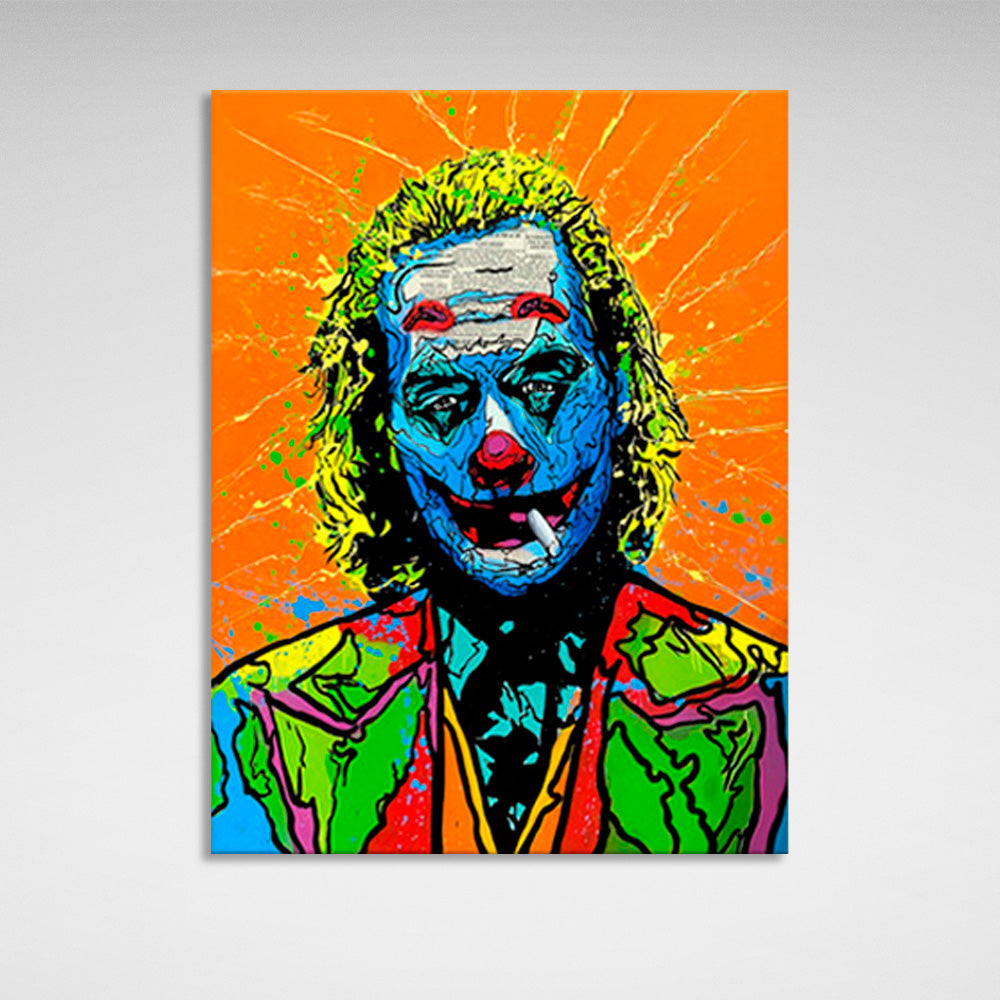 Kunstdruck auf Leinwand „Joker“ auf orangefarbenem Hintergrund