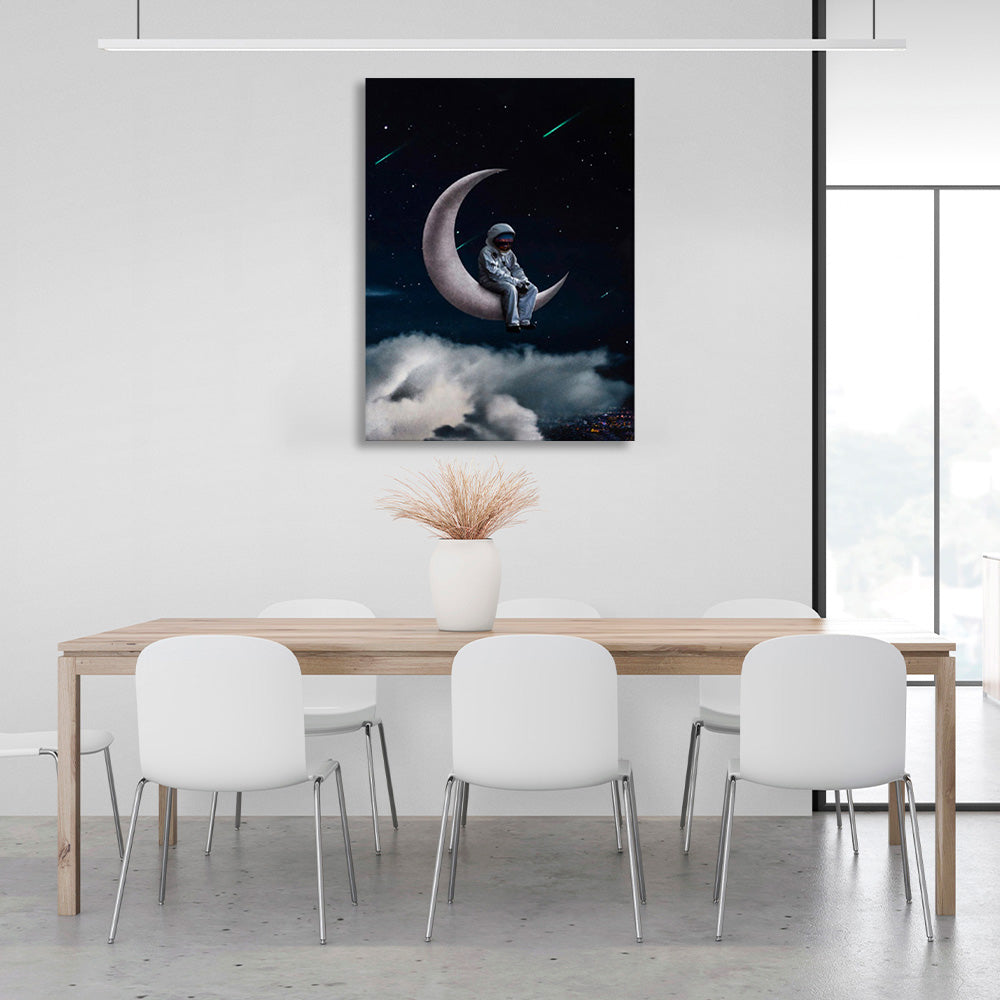 Leinwandbild „Astronaut auf dem Mond mit weißen Wolken“