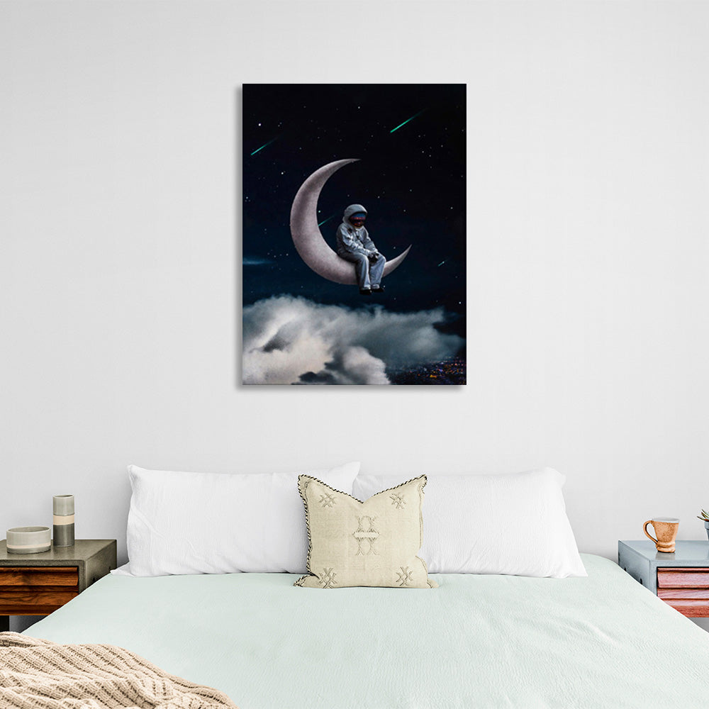 Leinwandbild „Astronaut auf dem Mond mit weißen Wolken“