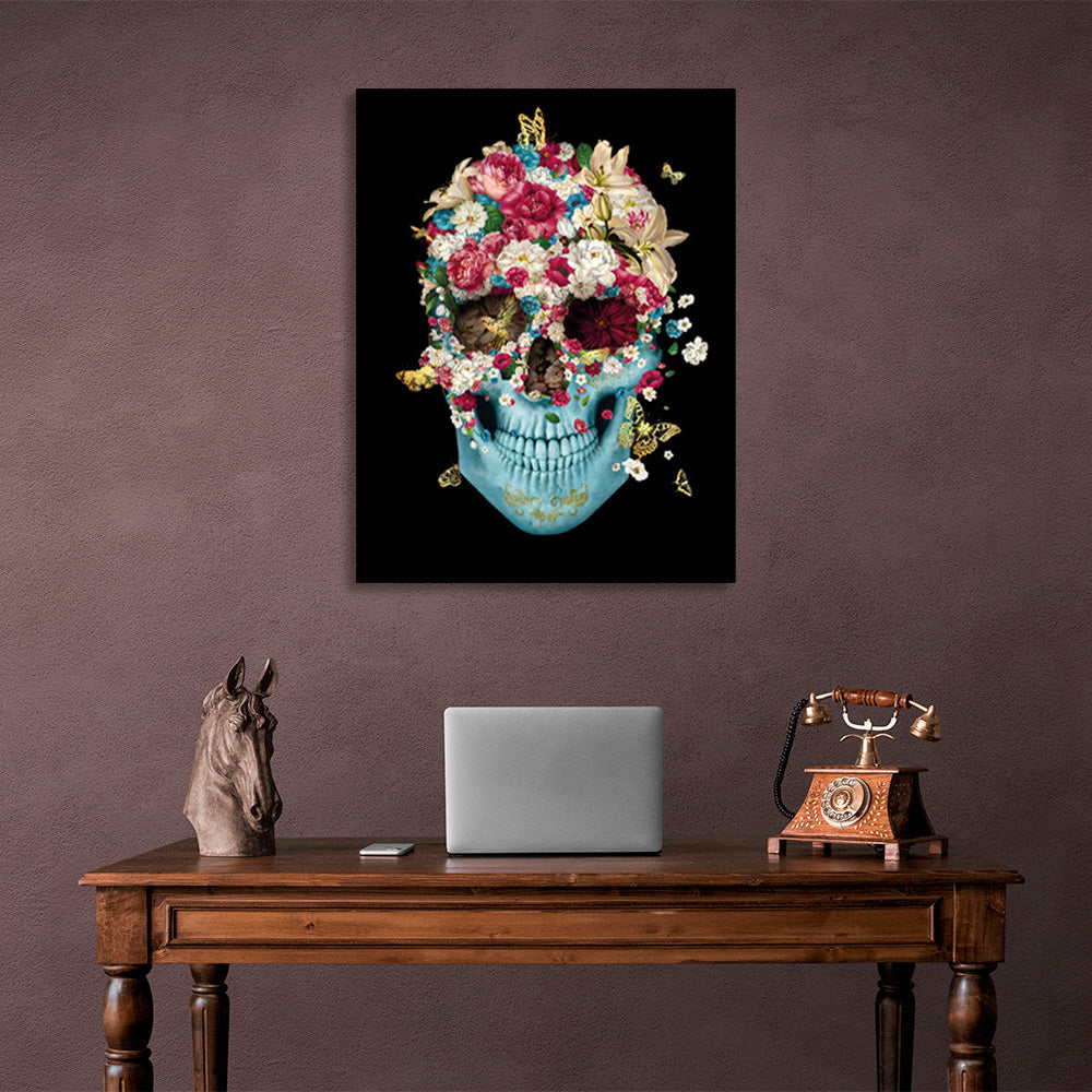 A skull with flowers Canvas Wall Art Print