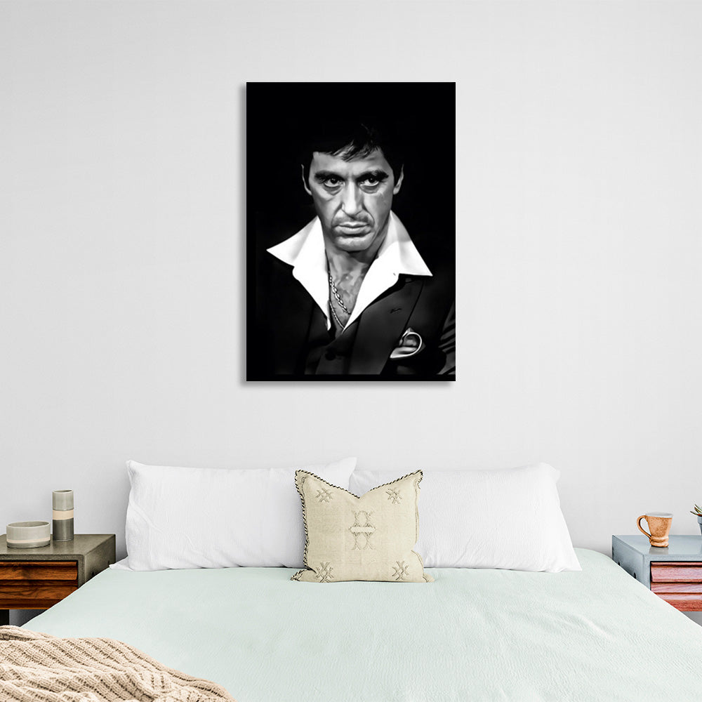 Kunstdruck auf Leinwand mit Al Pacino auf schwarzem Hintergrund