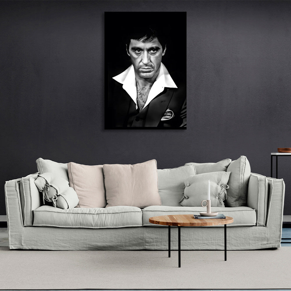 Kunstdruck auf Leinwand mit Al Pacino auf schwarzem Hintergrund