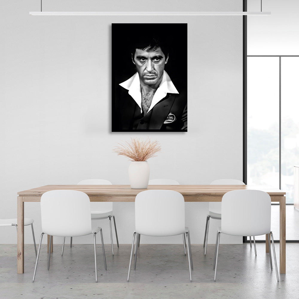 Kunstdruck auf Leinwand mit Al Pacino auf schwarzem Hintergrund