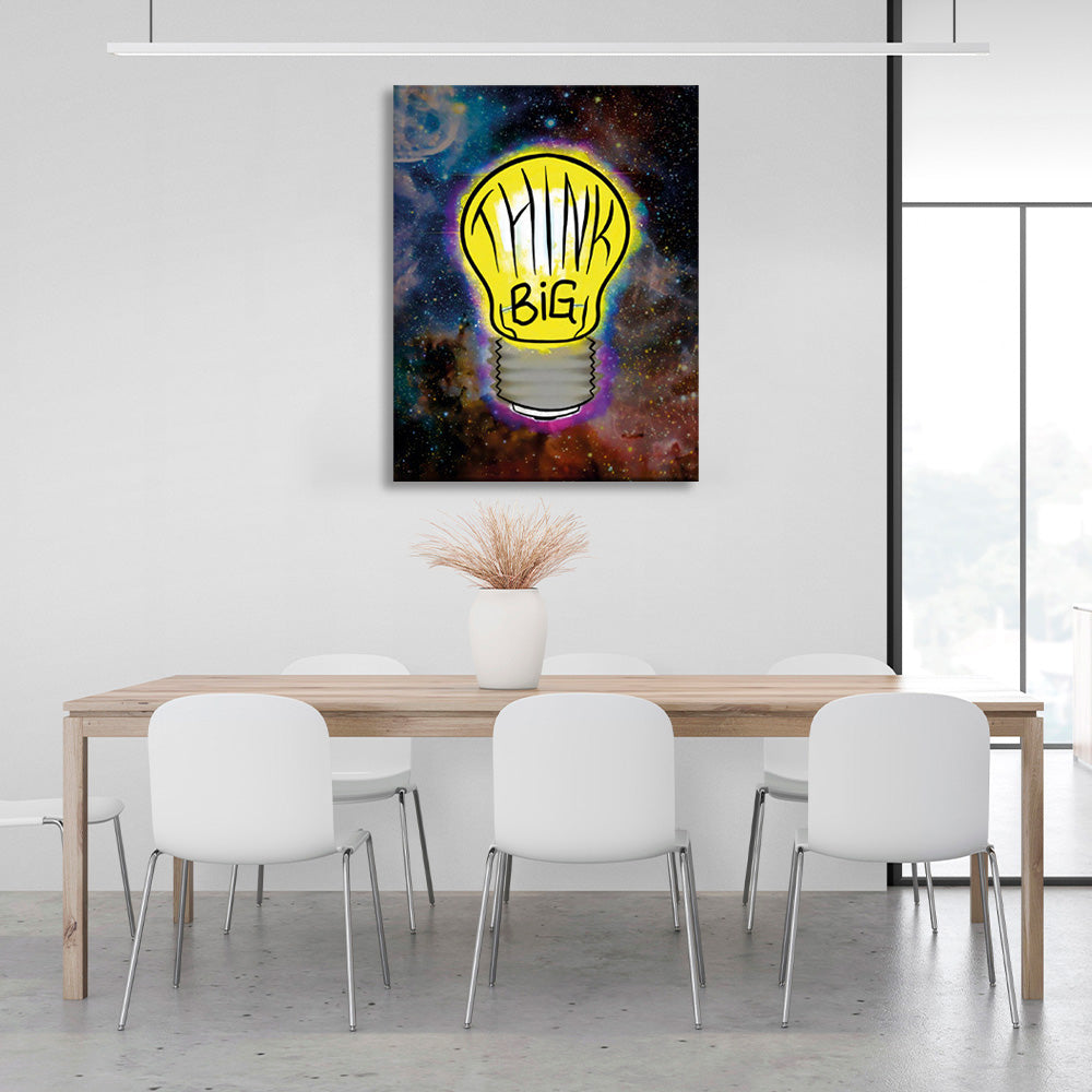 A light bulb with lettering on a starry background Motivational Canvas Wall Art Print