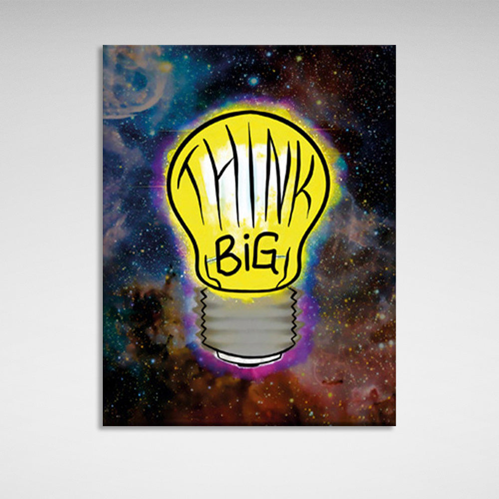 A light bulb with lettering on a starry background Motivational Canvas Wall Art Print