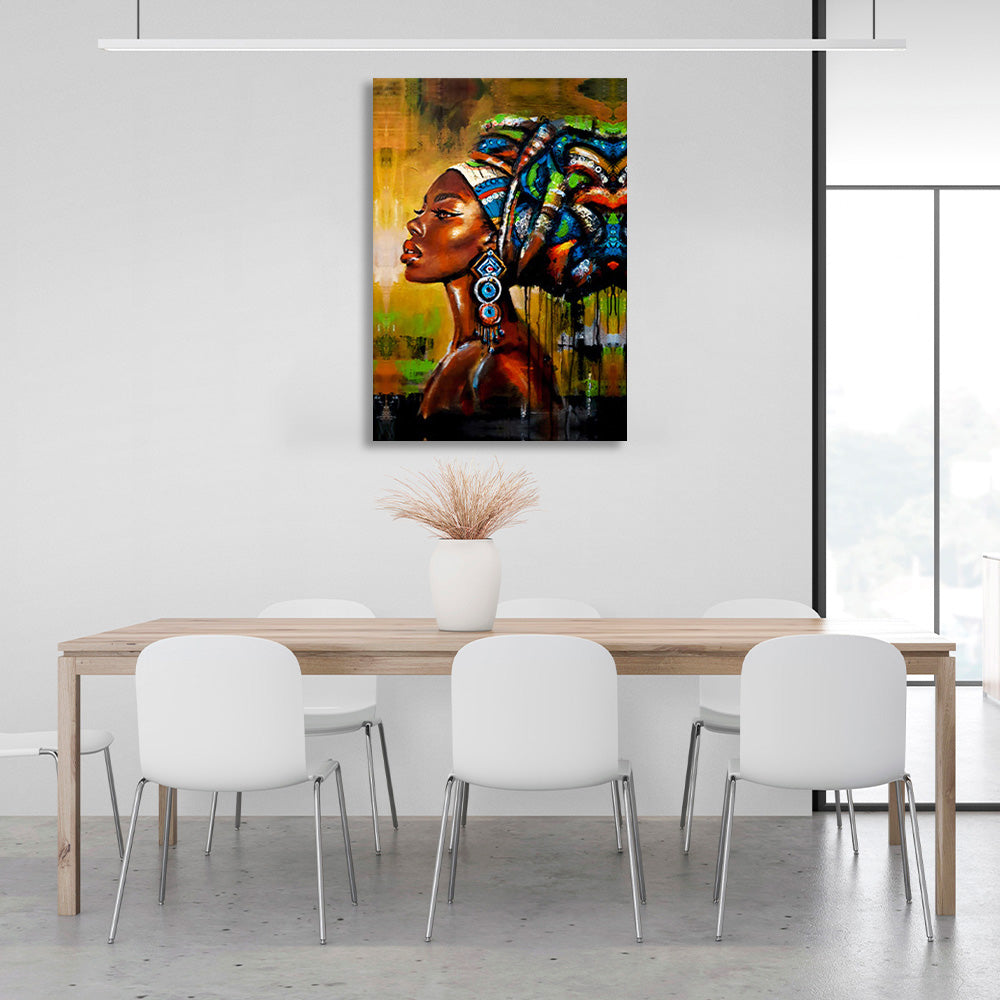 African-American woman on a brown background with black details Canvas Wall Art Print