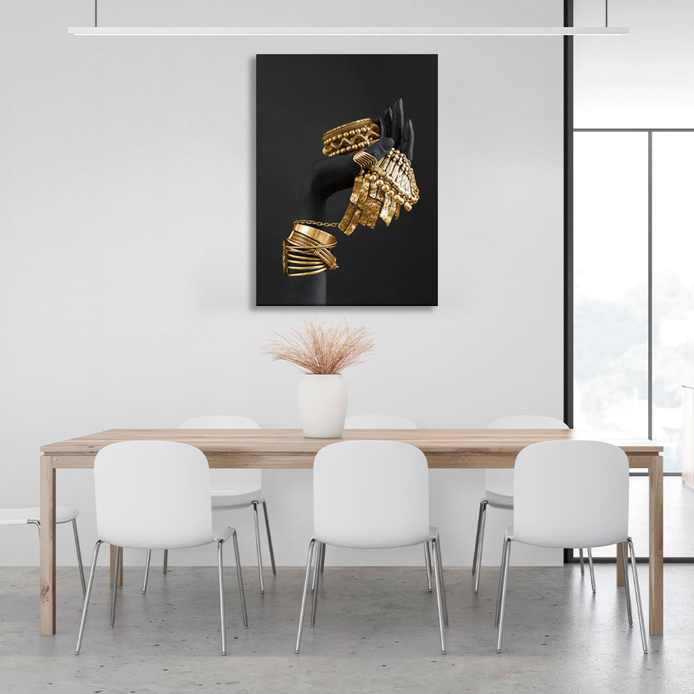 The hand with the gold jewelry Canvas Wall Art Print