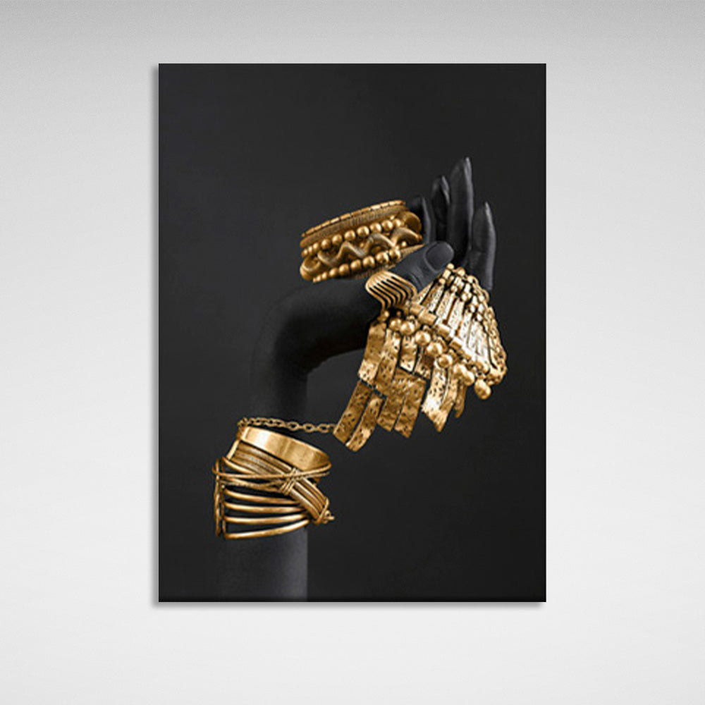 The hand with the gold jewelry Canvas Wall Art Print