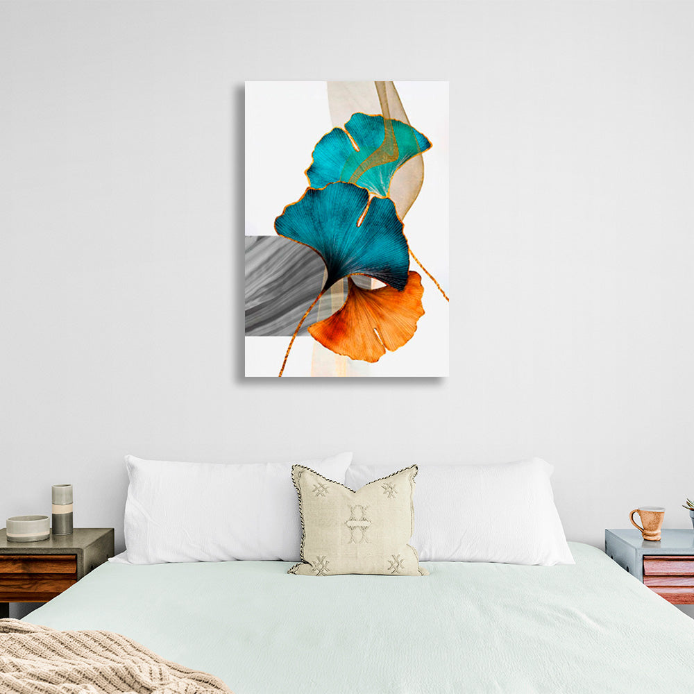 Abstraction in green gray and orange Abstraction Canvas Wall Art Print