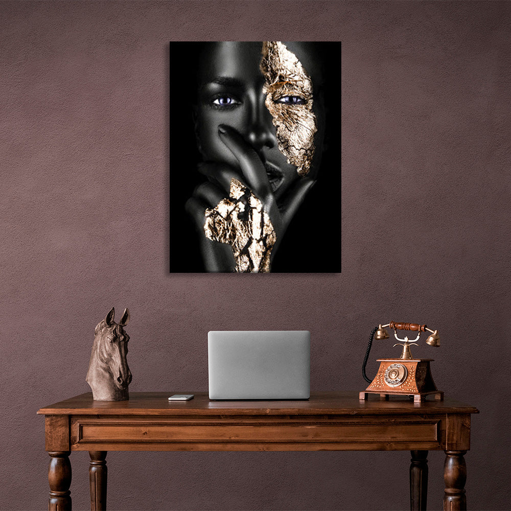 The girl with the gold details Canvas Wall Art Print