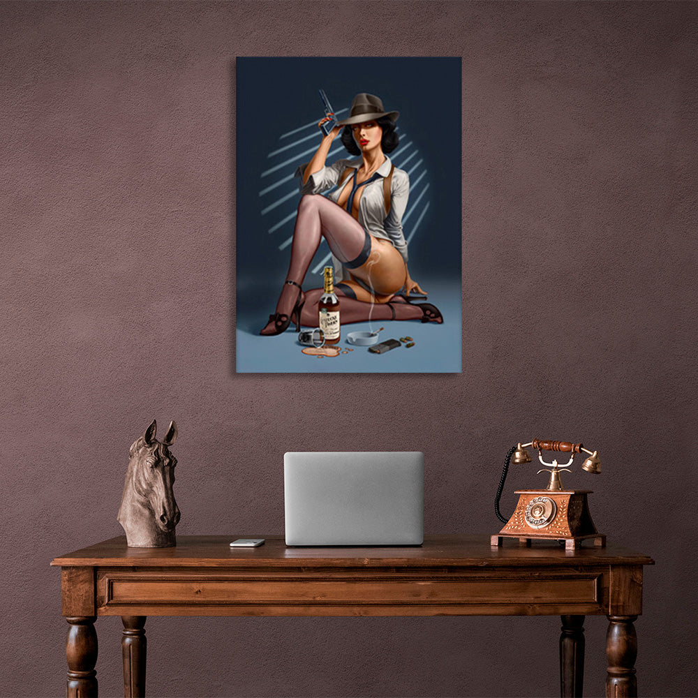 The girl with the cigar and the alcohol Canvas Wall Art Print