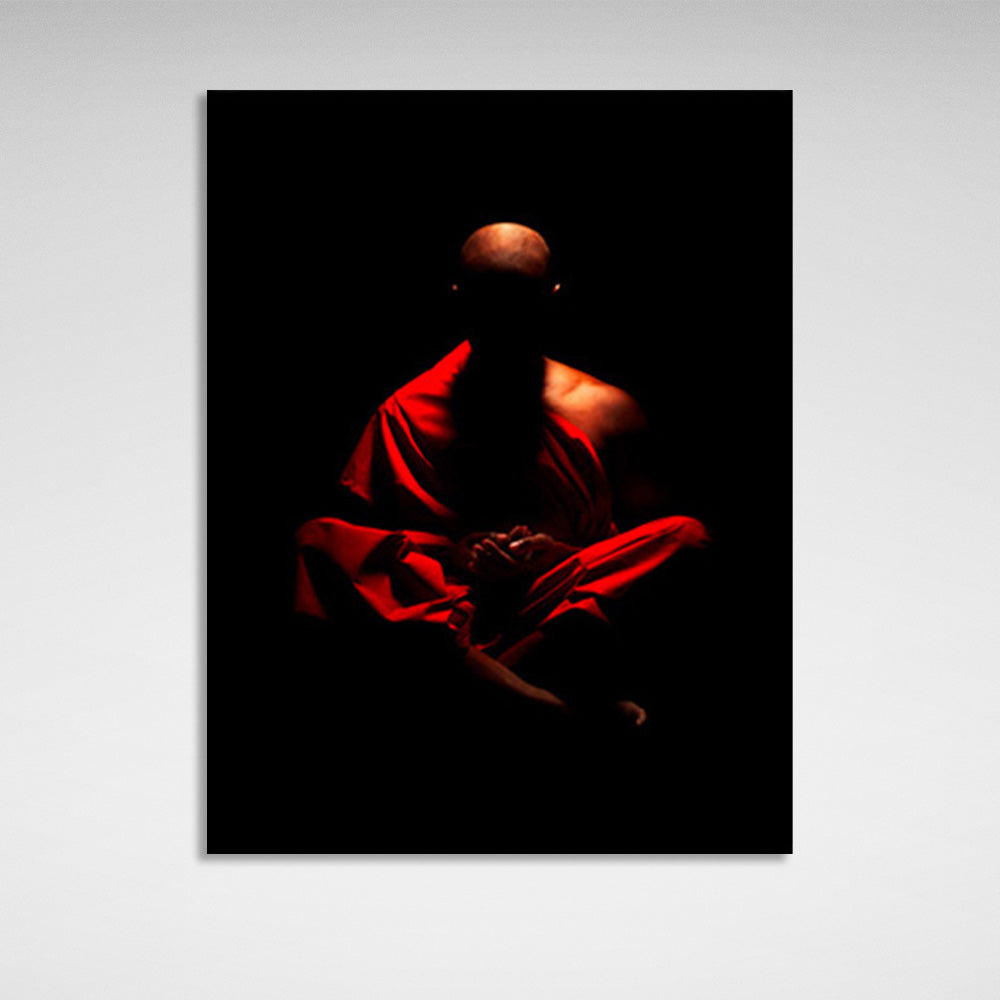 Buddhist monk on black background Canvas Wall Art Print