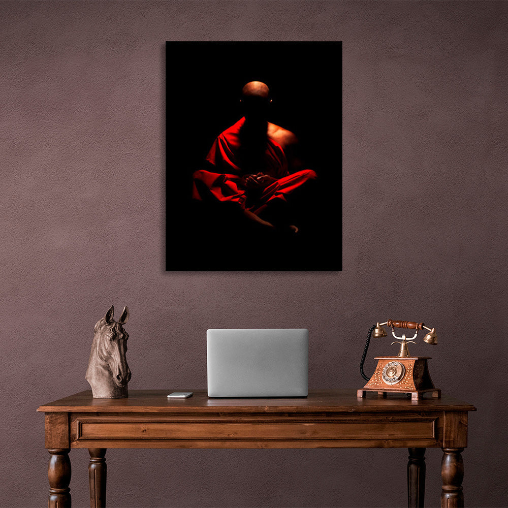 Buddhist monk on black background Canvas Wall Art Print