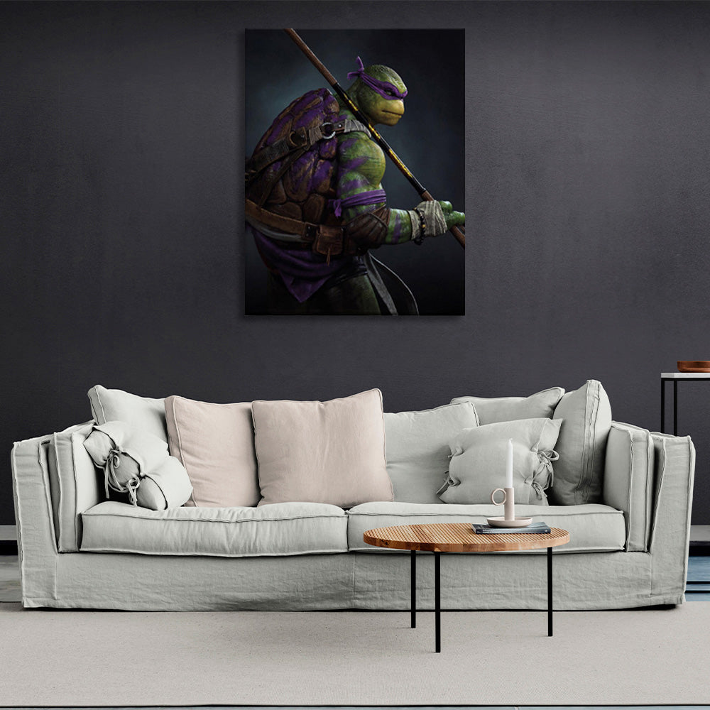 Kunstdruck auf Leinwand mit Ninja-Schildkröte-Motiv, dunklem Hintergrund