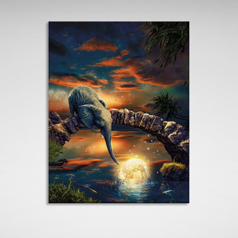 Abstraktion Elefant Wasser und Natur Leinwand Wand Kunstdruck