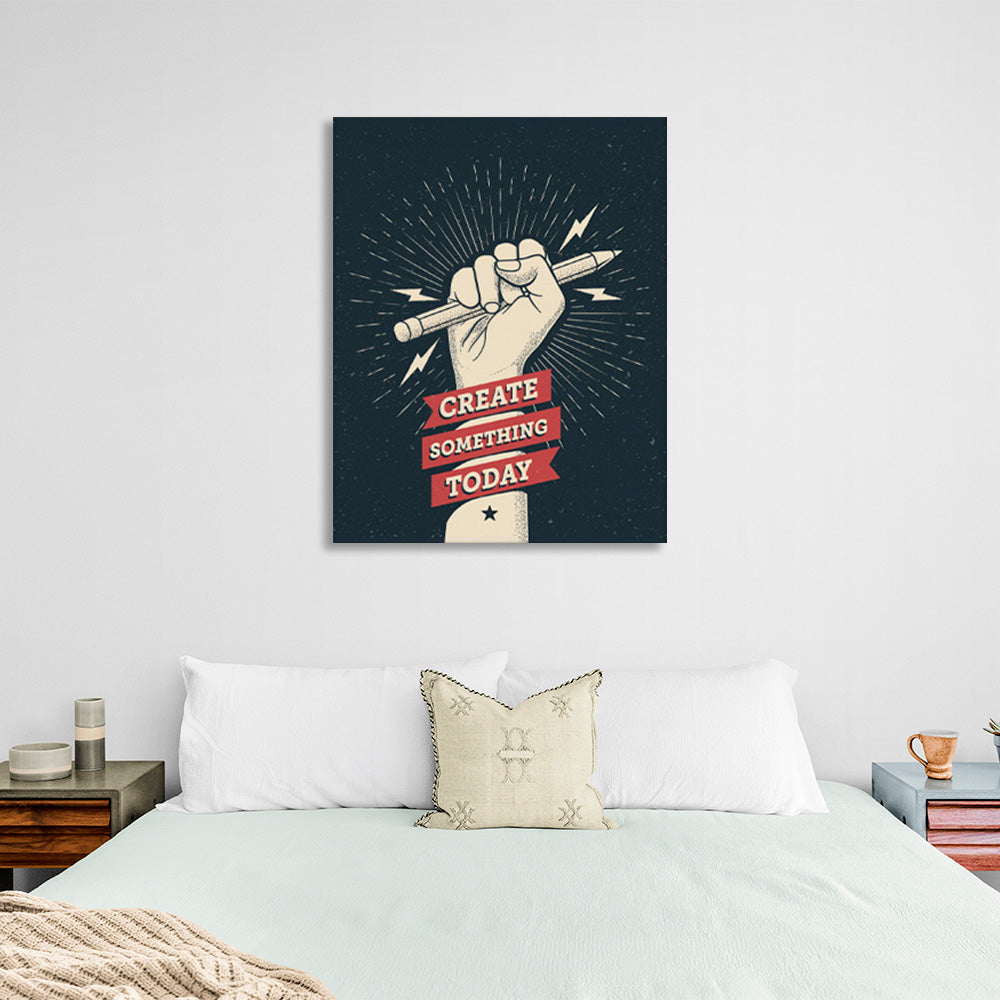 Die Hand mit dem Bleistift und den Inschriften Motivierender Leinwand-Kunstdruck