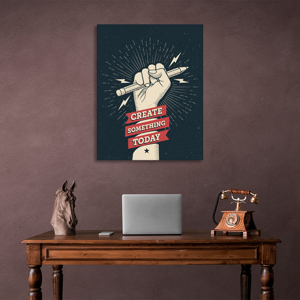 The hand with the pencil and the inscriptions Motivational Canvas Wall Art Print