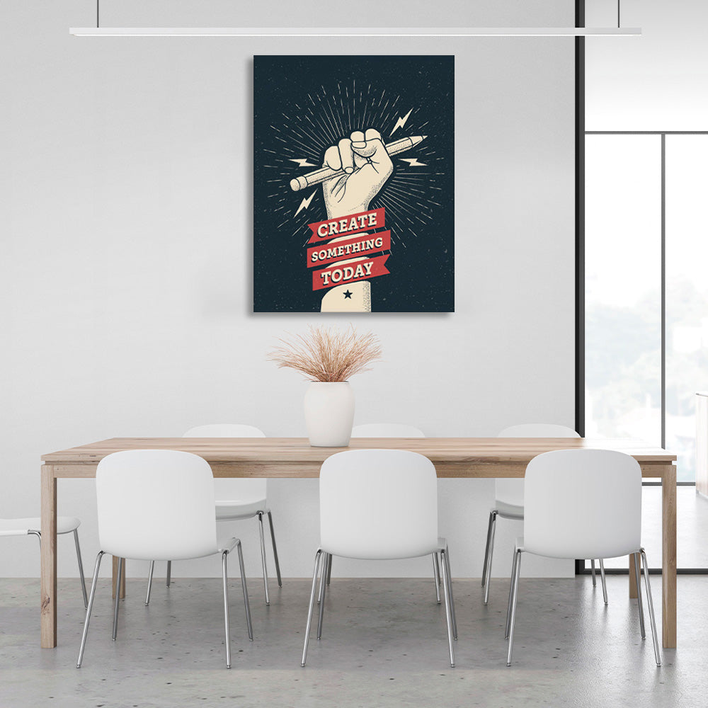 Die Hand mit dem Bleistift und den Inschriften Motivierender Leinwand-Kunstdruck