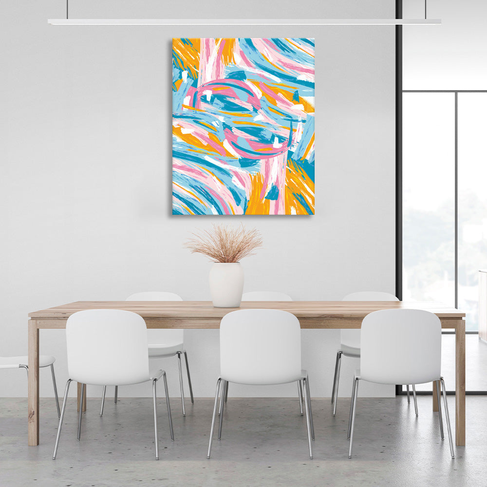 Orange pink and blue color line abstraction Abstraction Canvas Wall Art Print