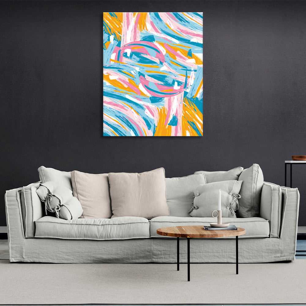 Orange pink and blue color line abstraction Abstraction Canvas Wall Art Print