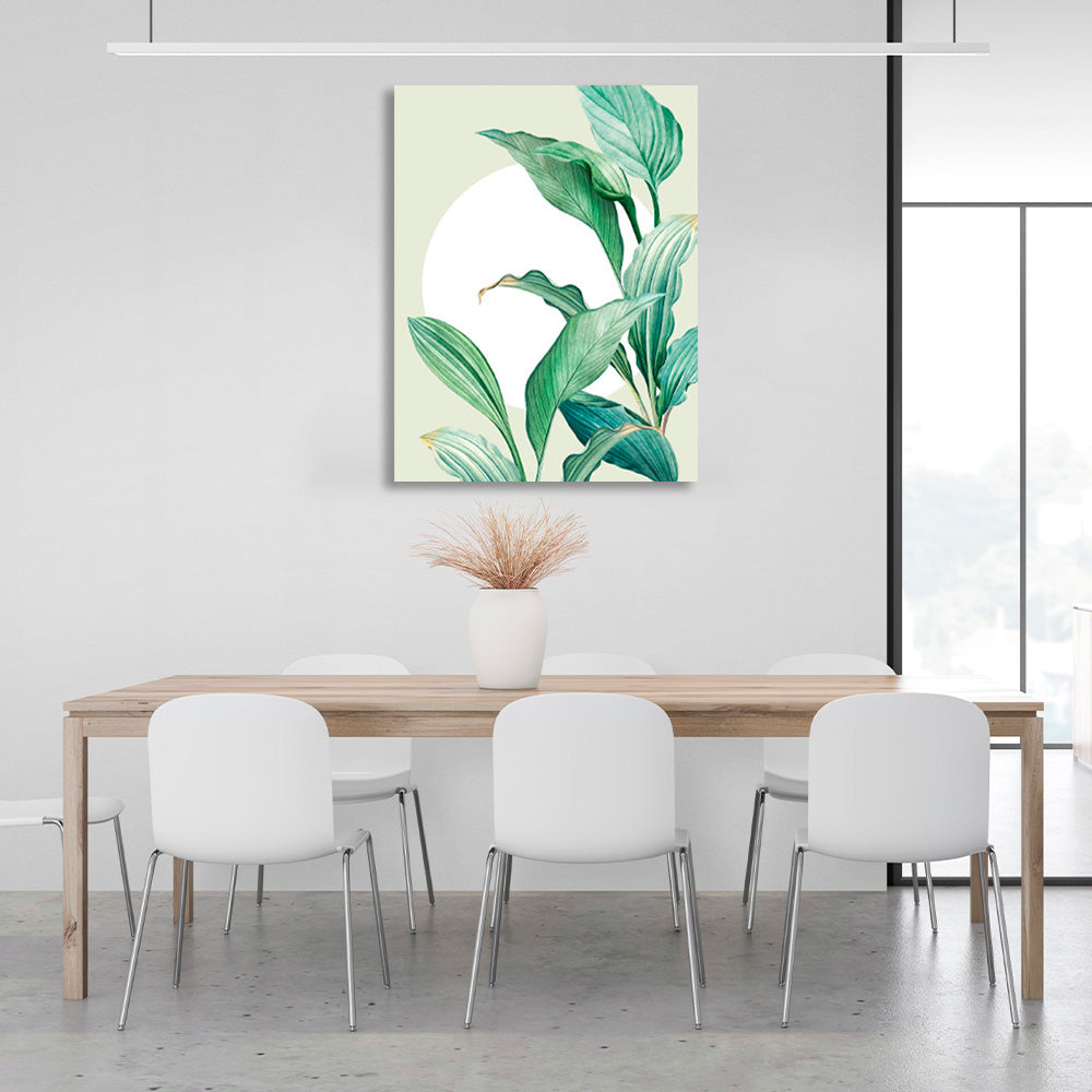 Green leaves on a lettuce background with a white circle Canvas Wall Art Print