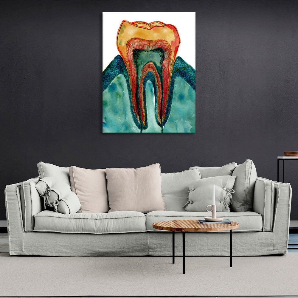 An orange tooth on a white background Canvas Wall Art Print