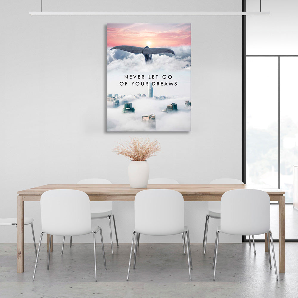 Whale tail city and white clouds Motivational Canvas Wall Art Print