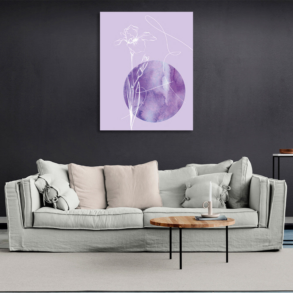 White lines on a soft purple background Abstraction Canvas Wall Art Print