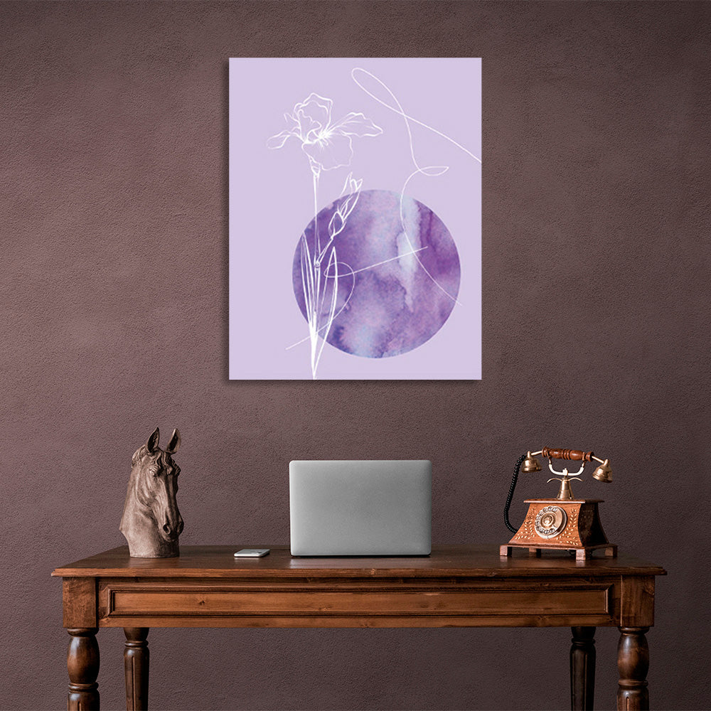 White lines on a soft purple background Abstraction Canvas Wall Art Print