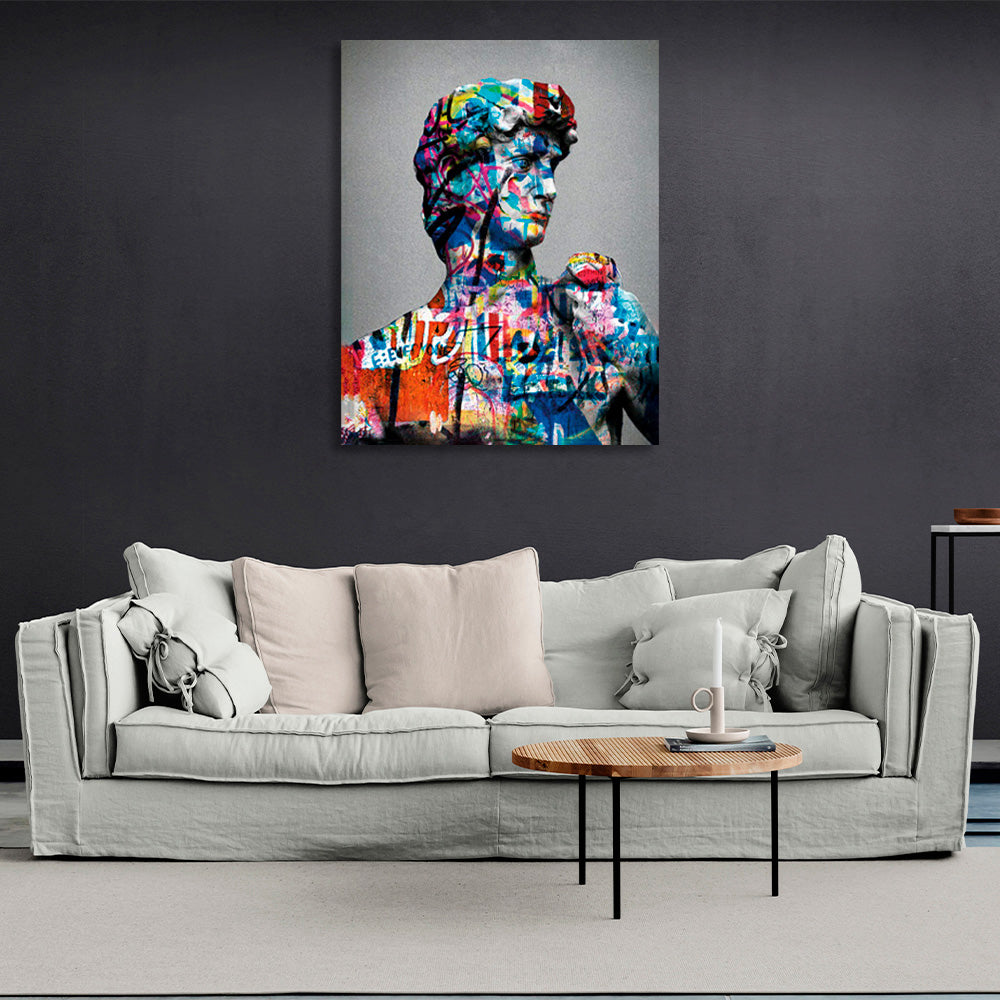 Greek statue in graffiti style on a gray background Canvas Wall Art Print