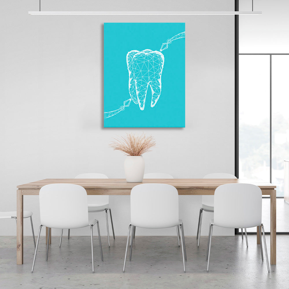 A tooth with white lines on a turquoise background Canvas Wall Art Print