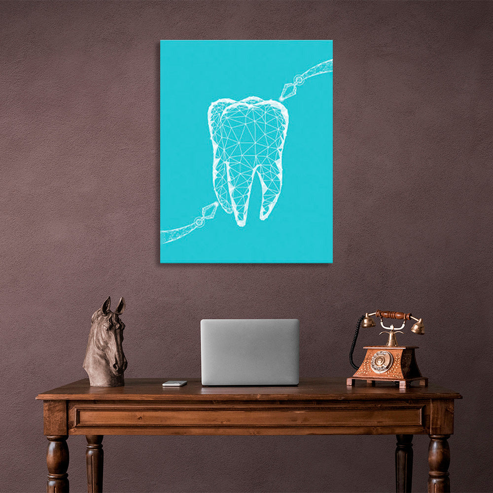 A tooth with white lines on a turquoise background Canvas Wall Art Print