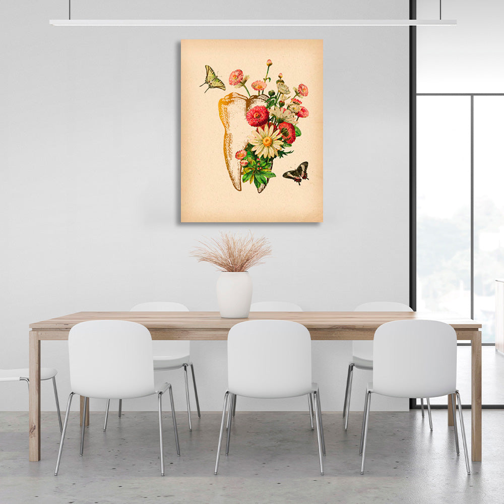 A tooth with flowers on a sand-colored background Canvas Wall Art Print