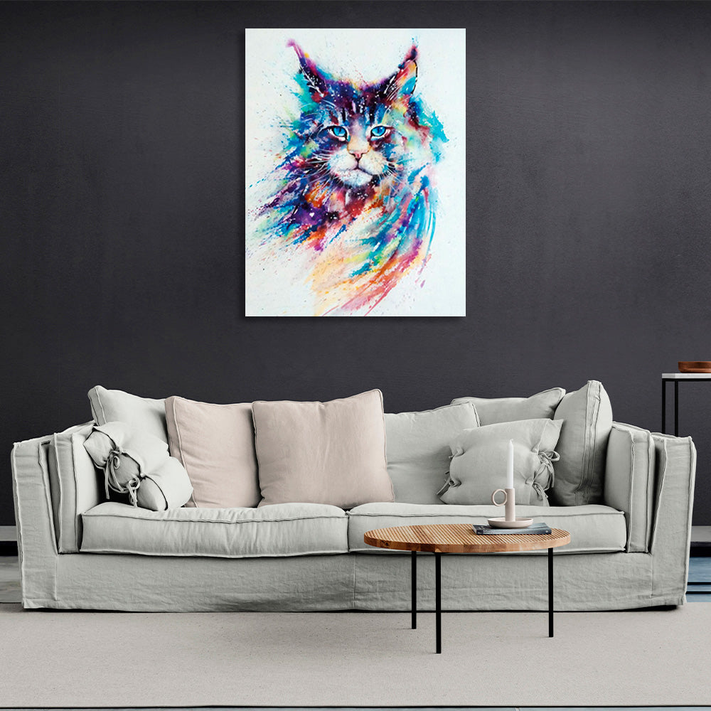 Cat in rainbow colors on white background Canvas Wall Art Print